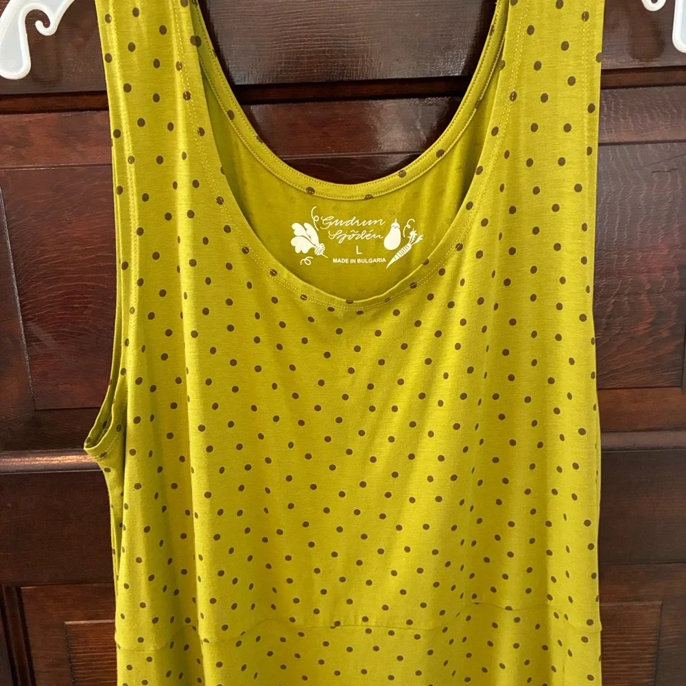 Gudrun Sjoden Green with brown Polka Dots Sleeveless Midi Dress - Picture 2 of 8